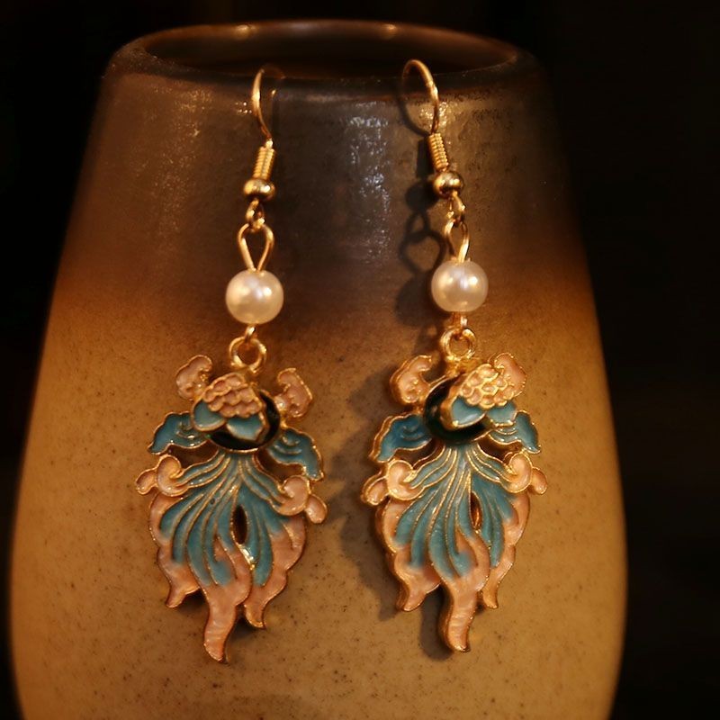 Blue Koi Fish Cloud Earrings Chinese Style Tassel For Women