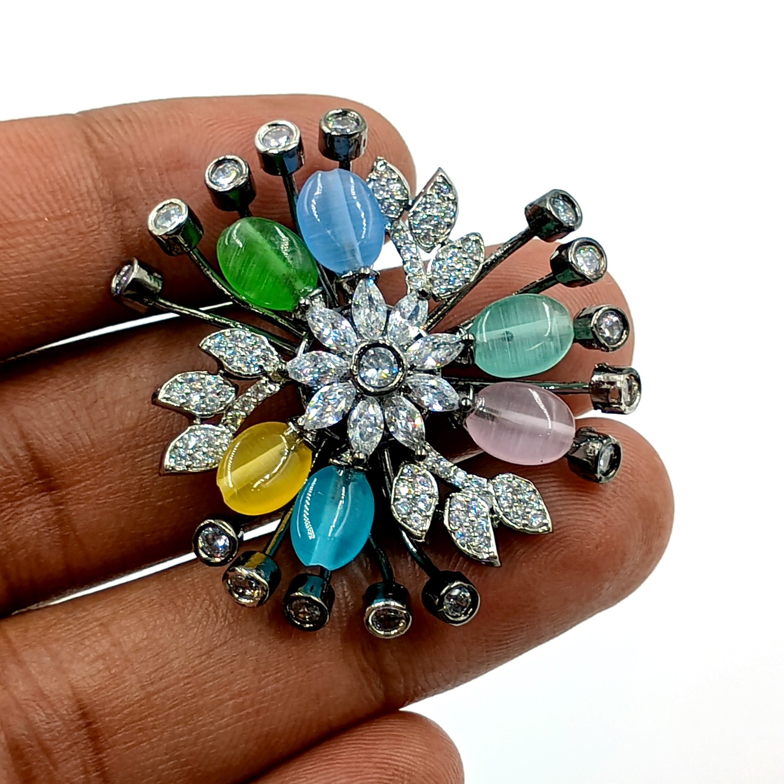 Handmade Multi Stone Ring Adjustable Cubic Zirconia Black Rhodium Plated Boho