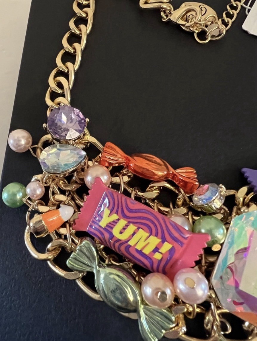 Betsey Johnson Necklace Halloween Candy Statement Chunky Charms Glow In Dark NWT