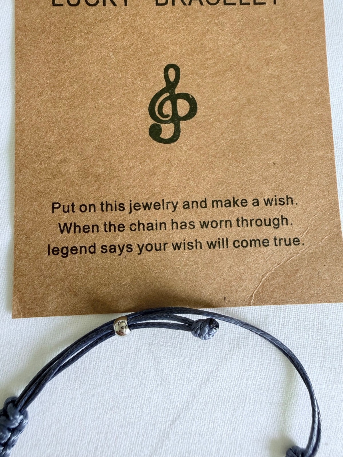 Music Wish Bracelet Stainless Steel Treble Clef Blue Woven Cord