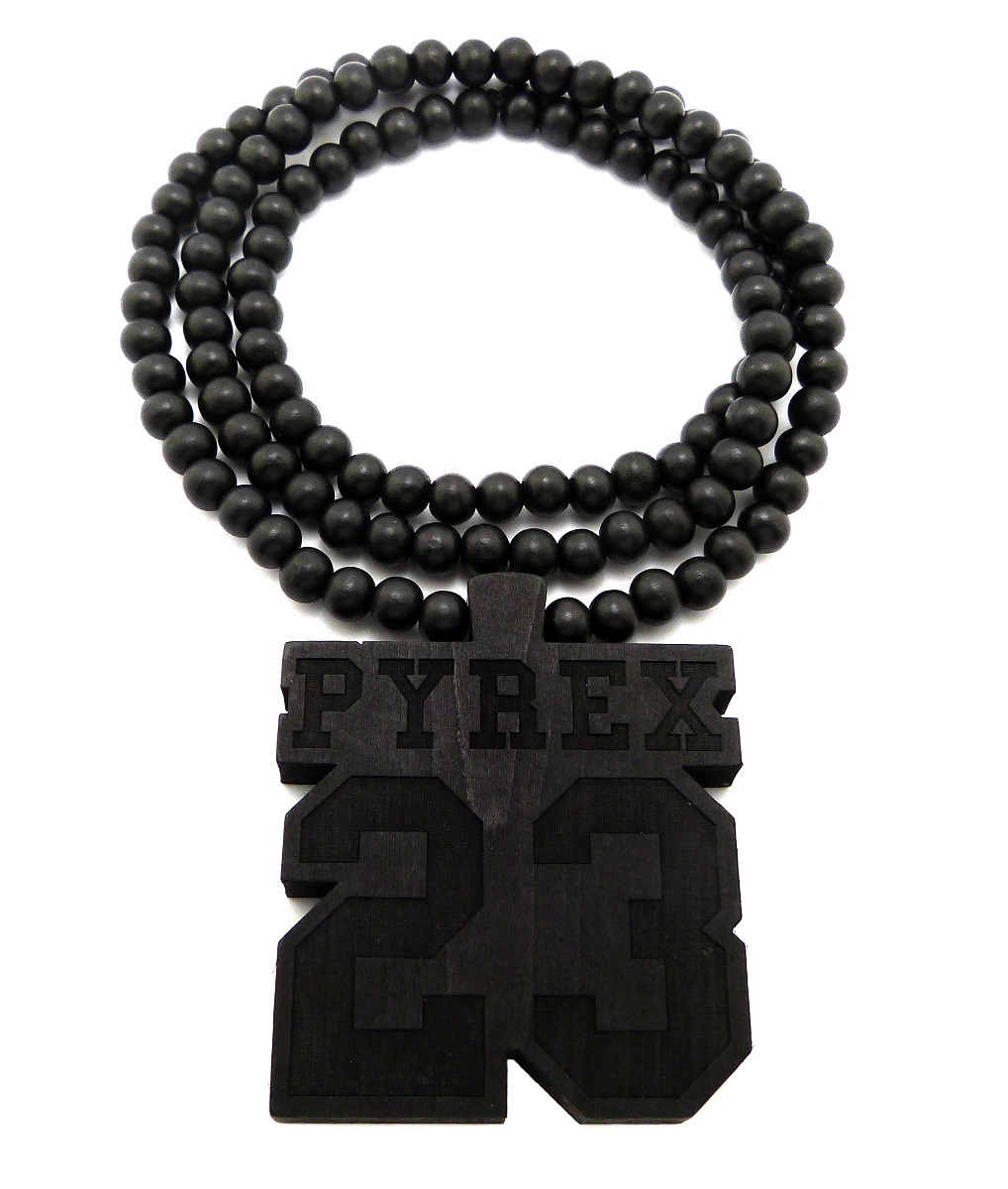 New Good Quality PYREX23 Pendant w/8mm 36″ Wooden Bead Hip Hop Necklace FXJ211