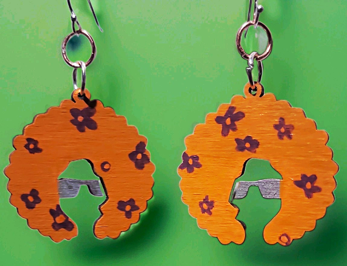 Multicolor Wooden Afro Silhouette Bohemian Dangle/Drop Hook Earrings, No Stone