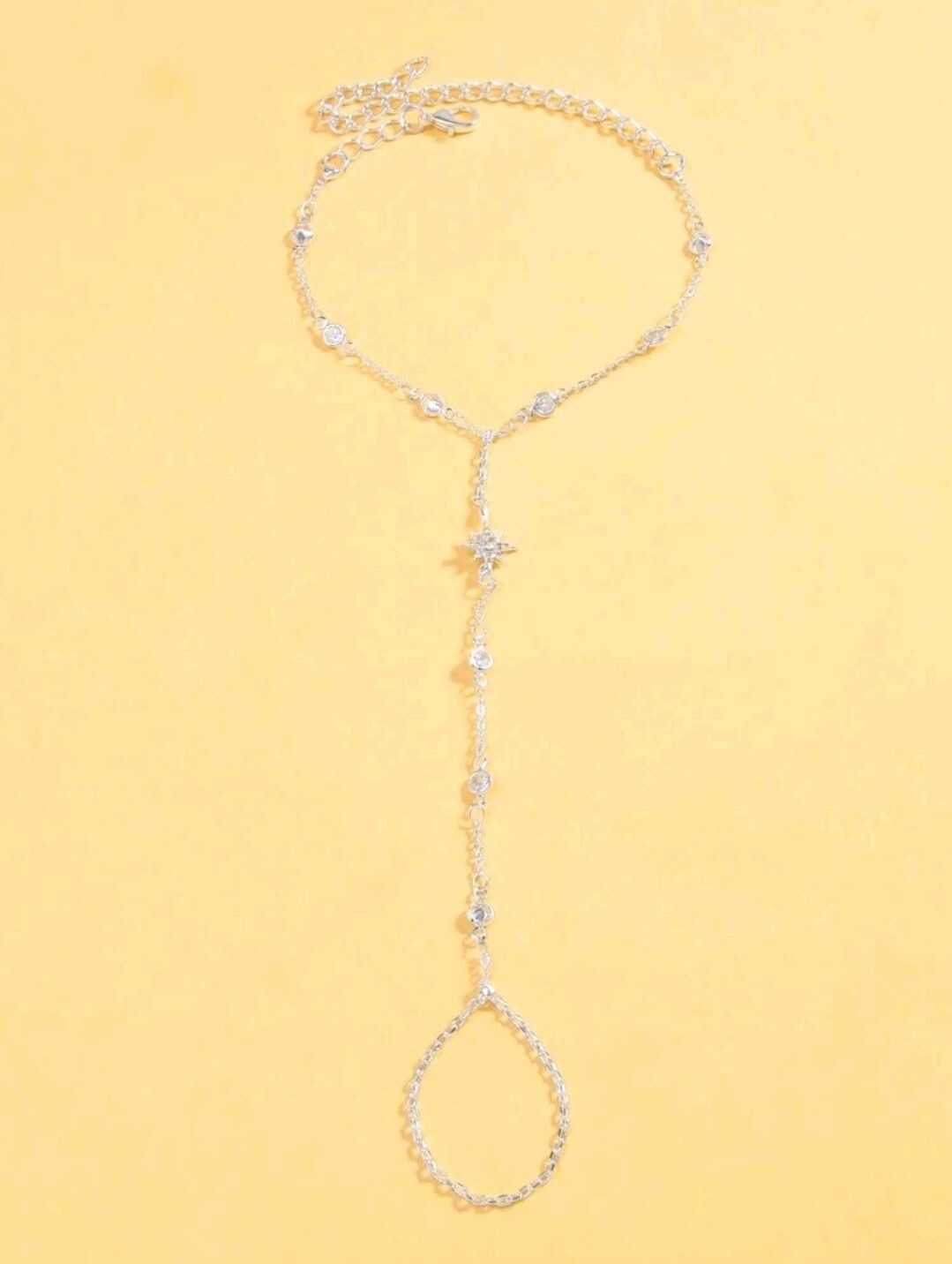 Shooting Star Glitter Hand Chain 925 Stirling Silver Adjustable Bracelet Ring