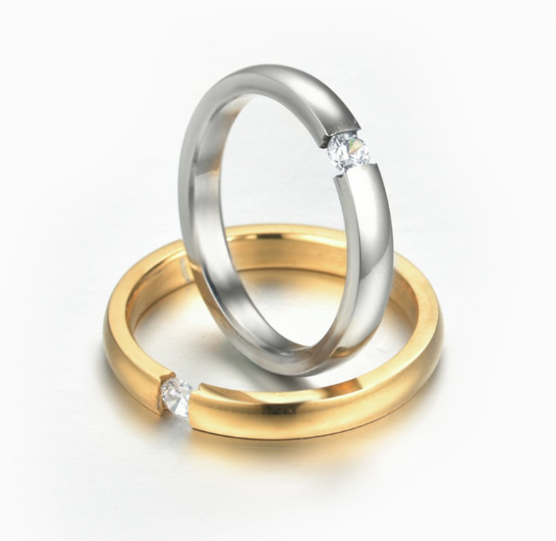 4mm Silver Gold Plated Stainless Steel CZ Inlay Signet Ring Wedding Band Sz 5-13