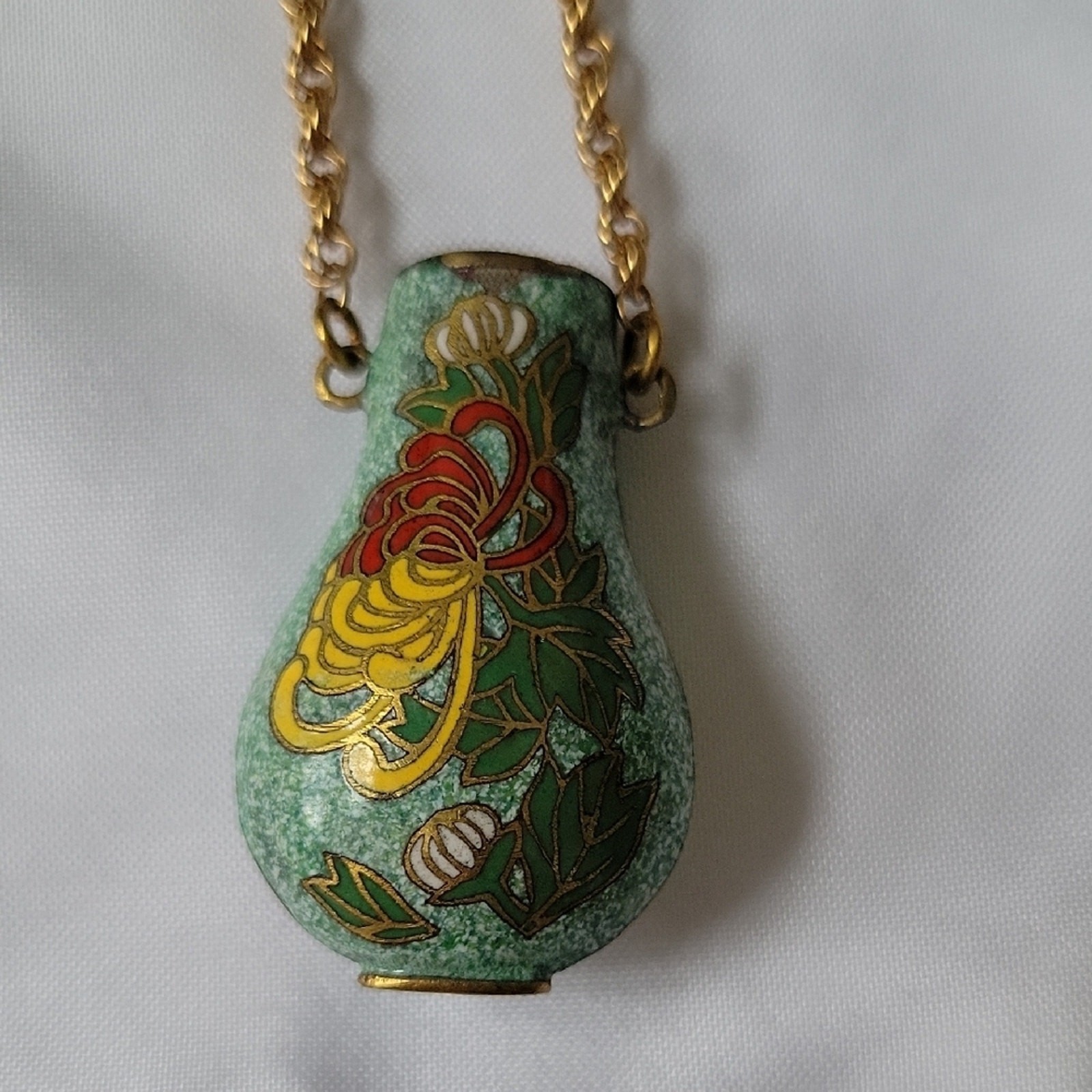 Vintage Cloisonne Vase Pendant Necklace