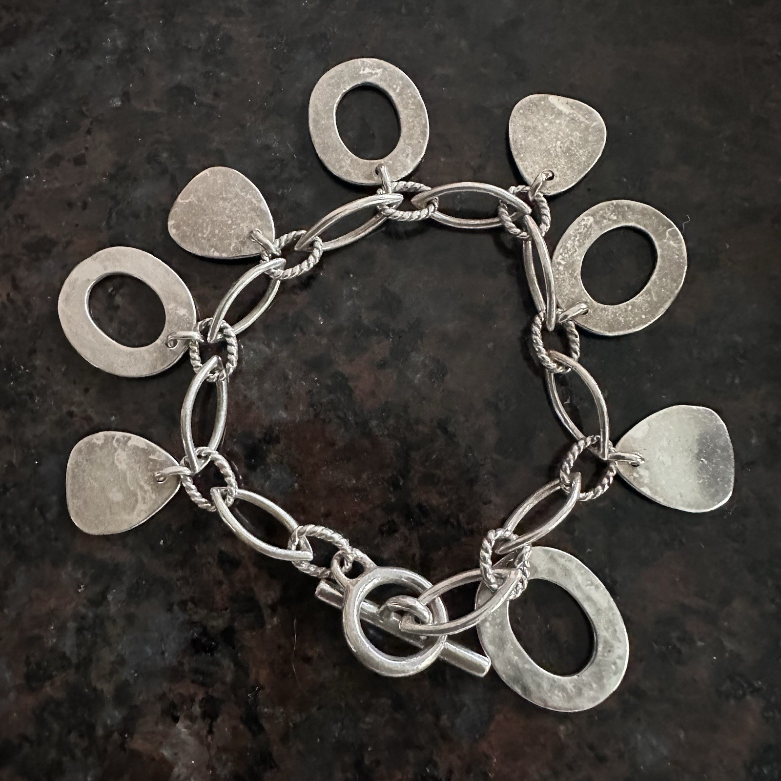 Vintage 925 Sterling Silver Open Oval & Triangle Charm Bracelet 6.75” 30g