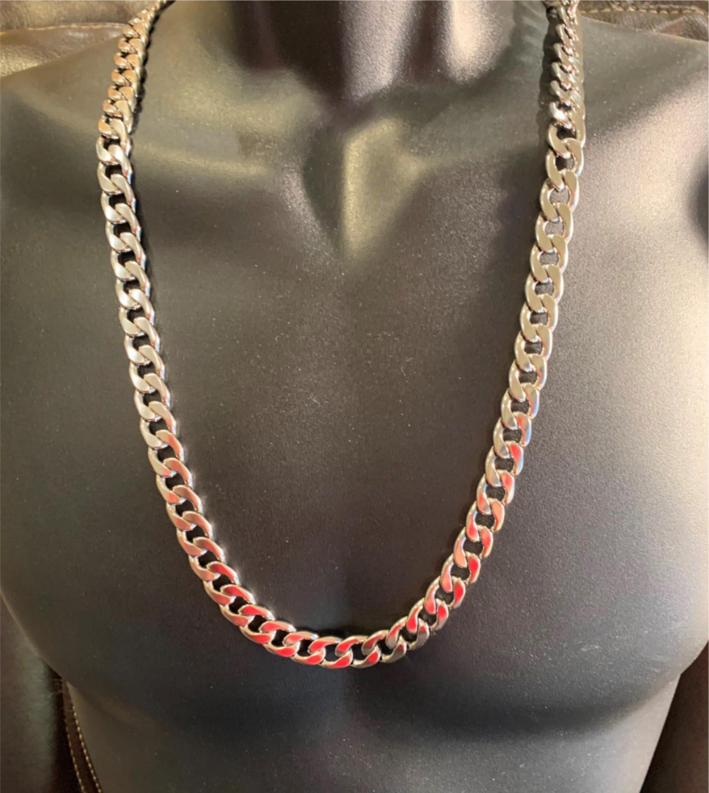 84 INCH MENS 12 MM STAINLESS STEEL SILVER PLATED CUBAN CURB CHAIN- USA SELLER