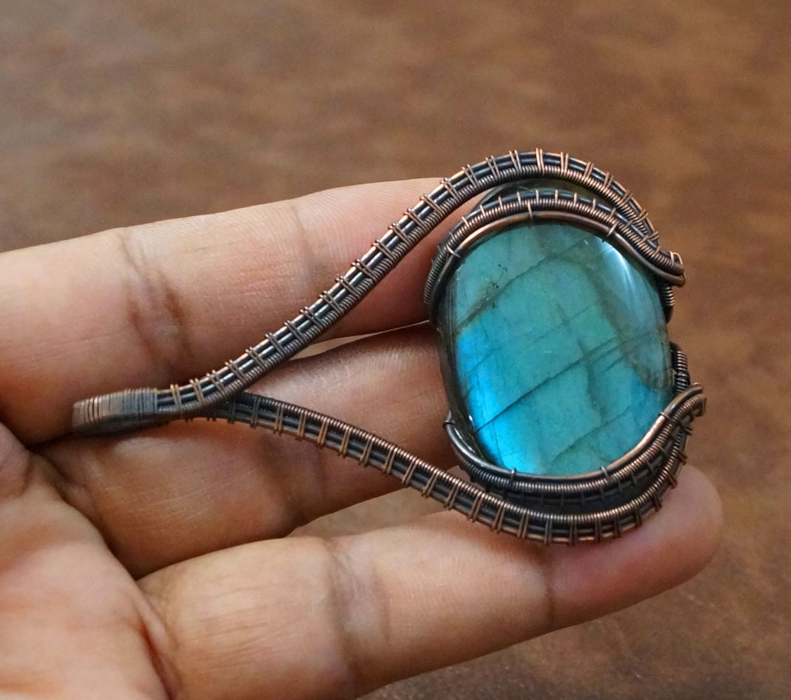 Blue flash Labradorite Copper Pendant Natural Gemstone Handmade Jewelry (PD-33