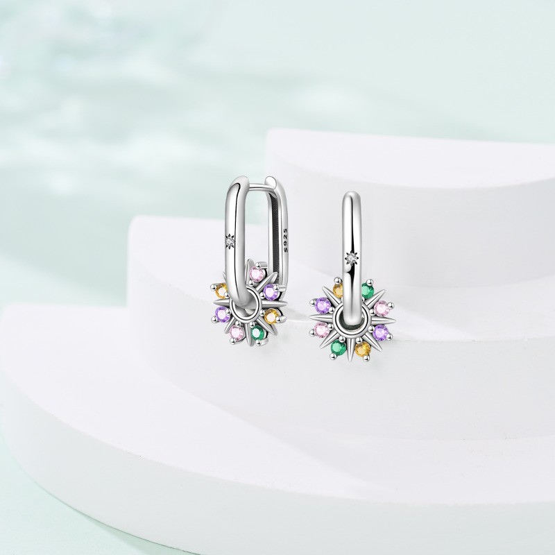 PANDACH 925 Sterling Silver Minimalist Sun Hoop Earrings For Women Jewelry Gifts