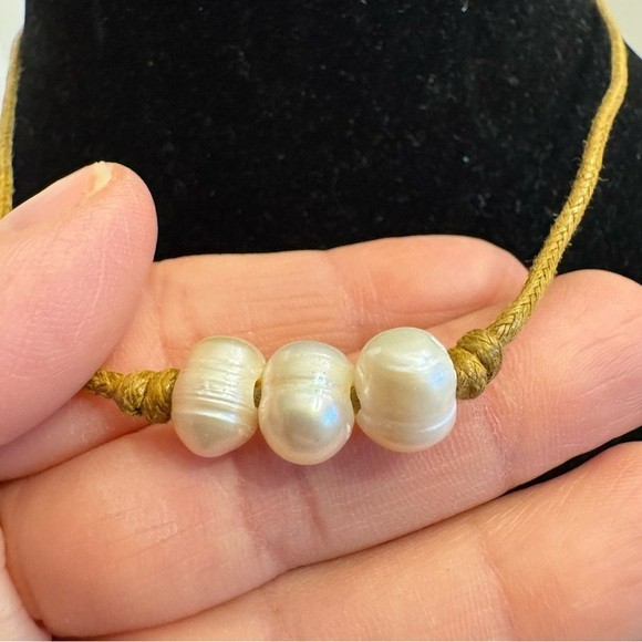 Natural Genuine Freshwater Pearls & Brown Leather Cord Necklace 18”