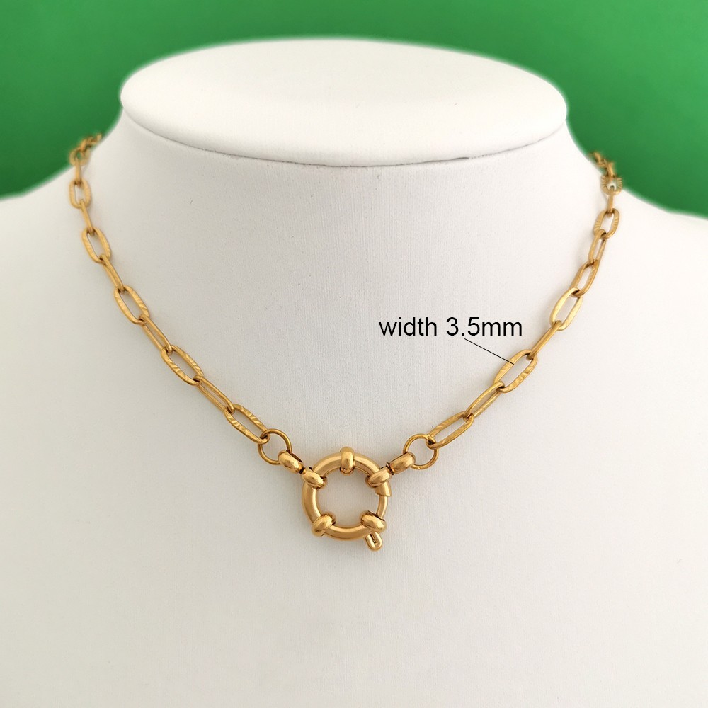 316L Stainless Steel Paperclip Chain Sailor Clasp Choker Necklace PVD Gold Women