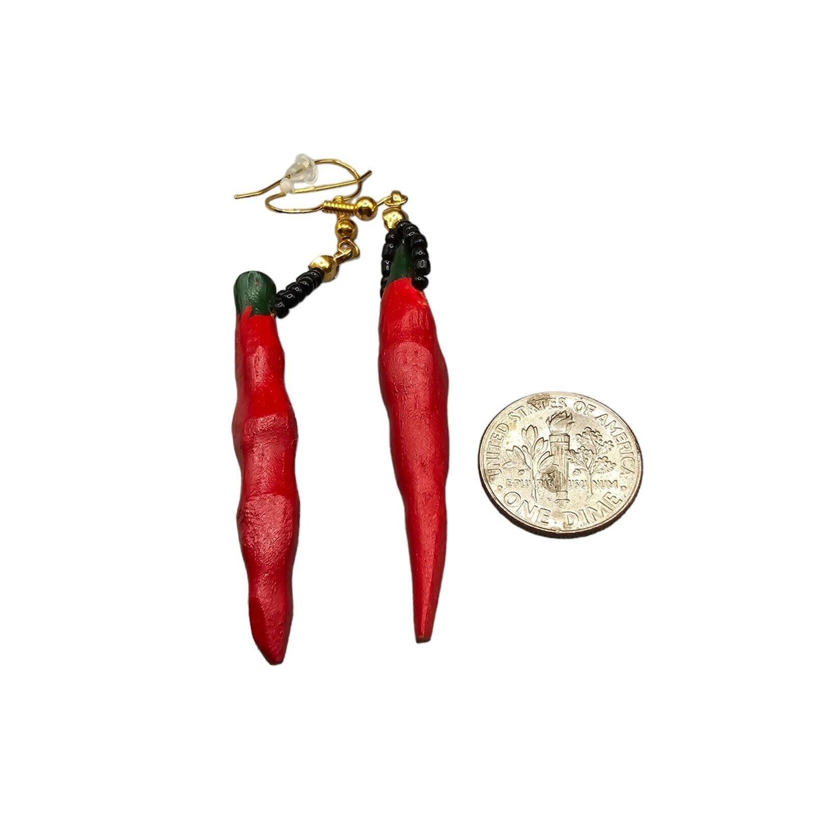 Pierced Earrings Red Hot Pepper Chili Novelty Gold Tone Acrylic SKU2167
