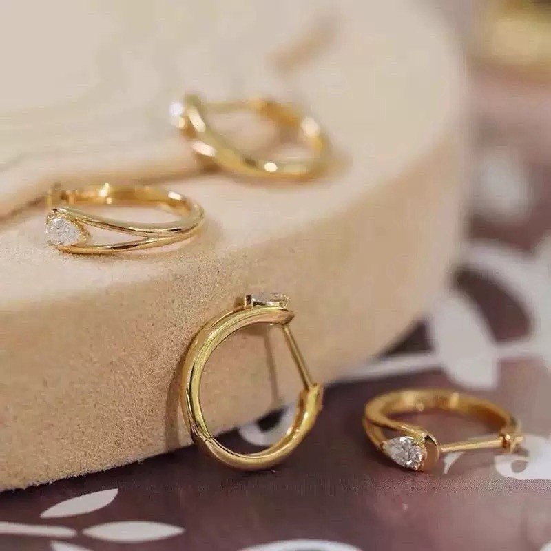 18K Gold Plated Teardrop CZ Huggie Earrings Open Hoop Earrings for women 431