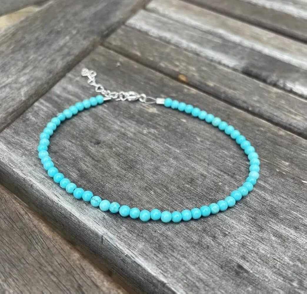 Natural Blue Turquoise 2mm Beads Birthstone Crystal Minimalist Dainty Bracelet