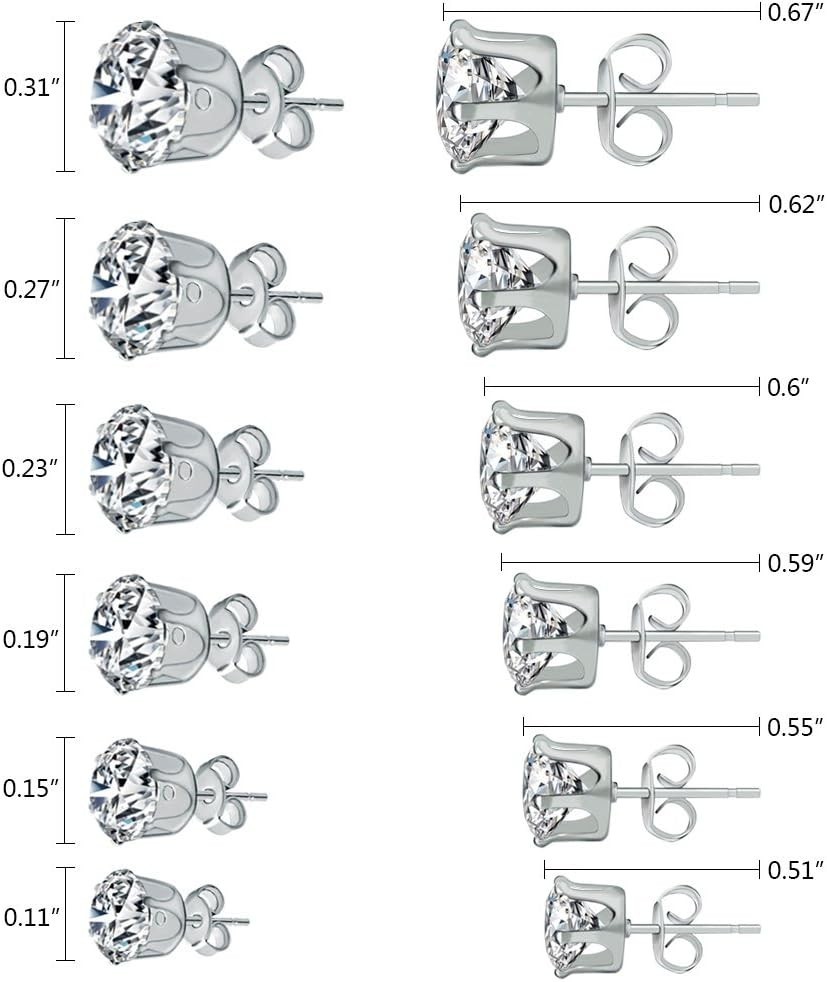 Assorted Sizes 6 Pair Hypoallergenic CZ Stud Earrings – Perfect for Any Occasion