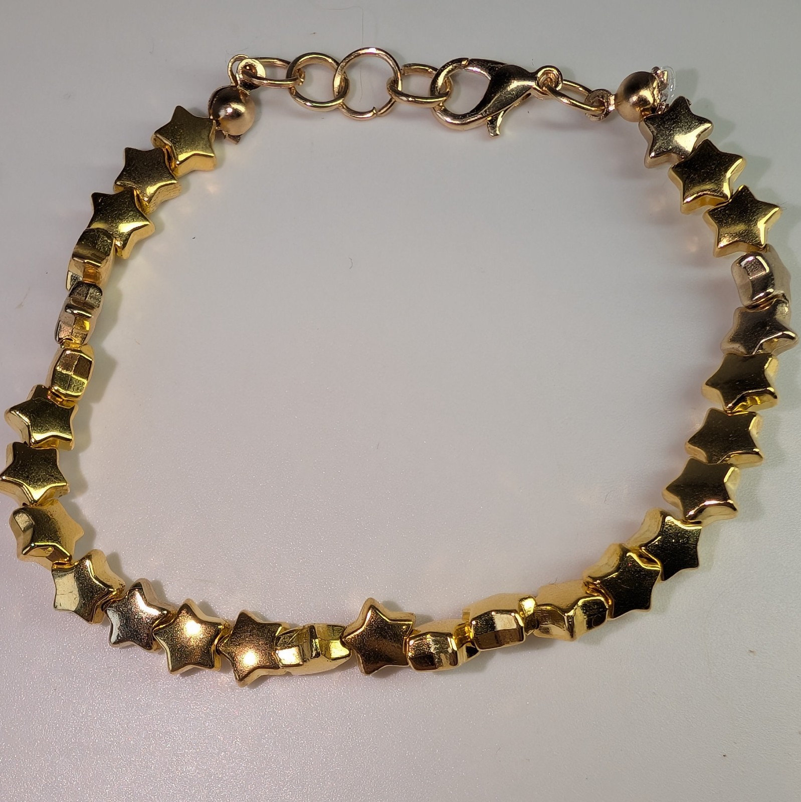 Lot of 3 Gold Tone Bracelets with Star Heart And Geometric Beads, Lobster Clasp