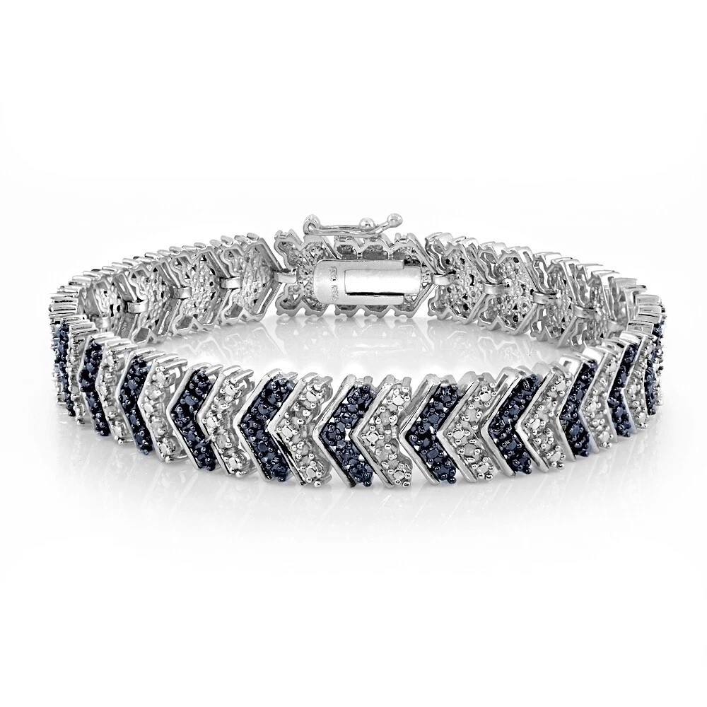 1.00 Carat TDW Blue & White Diamond Chevron Bracelet in Brass