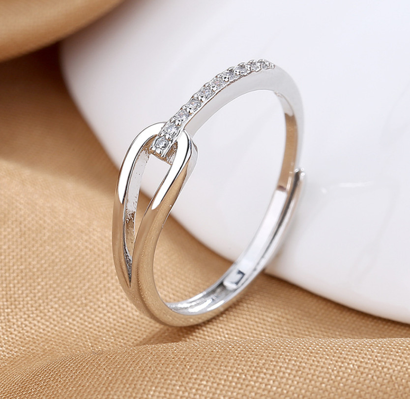 Geometric CZ Knot Openwork Regulation Ring For Women Girl Fashion Jewelry E17