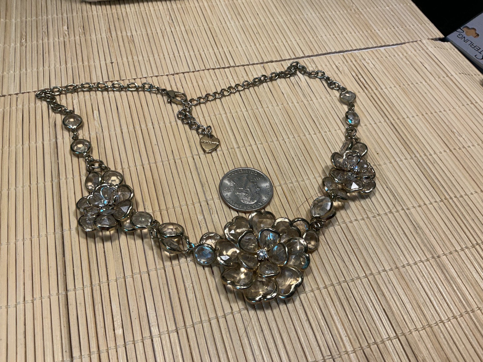 Betsey Johnson Necklace Gold Acrylic Smoke Clear Flower Clusters Lot 103C