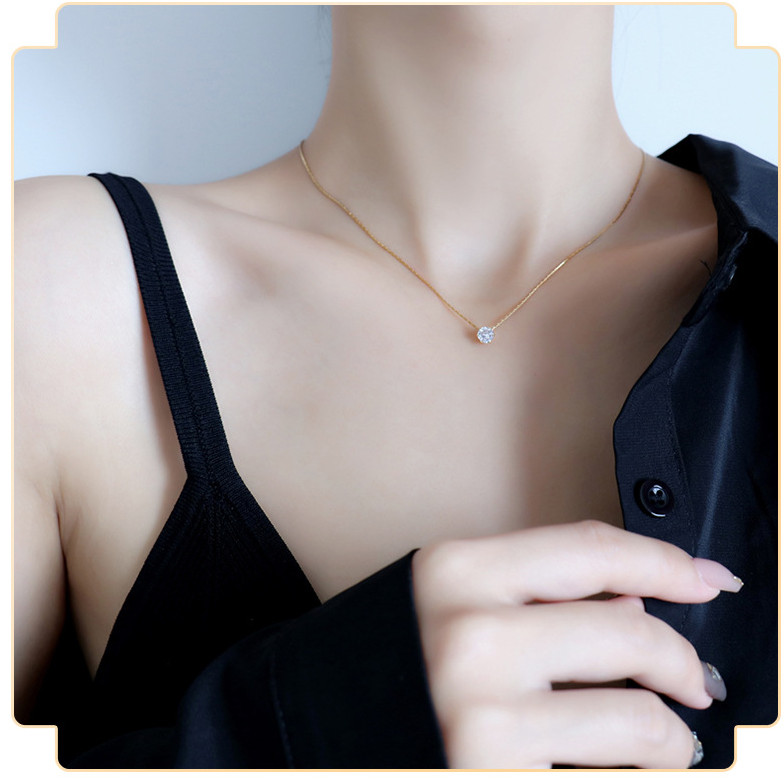 Stainless Steel Solitaire 6mm CZ Pendant Necklace Choker 16+2inch Chain P11
