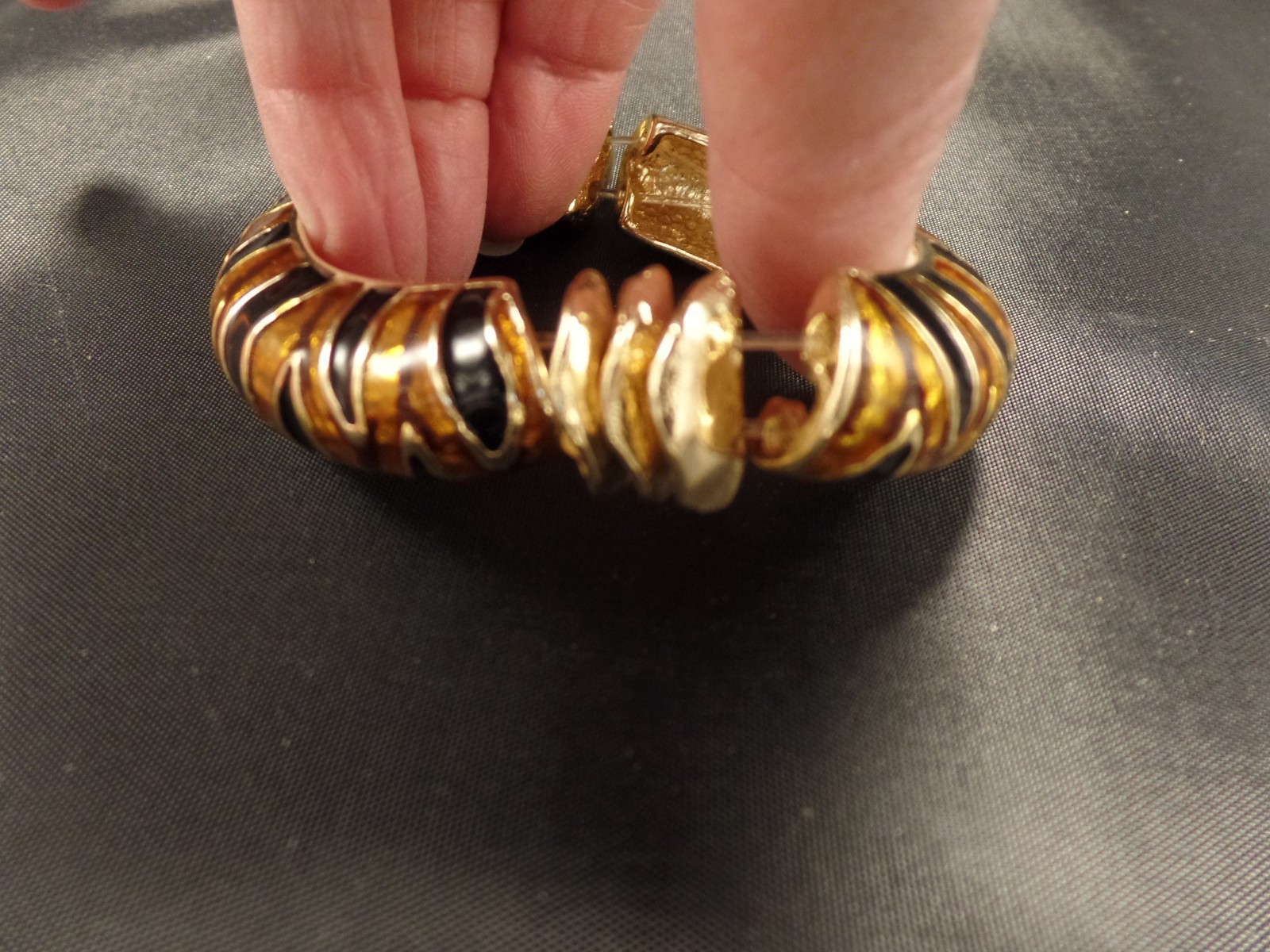 Enamel Metal Bangle Bracelets Chic Classy Goldish Brronze and Black Slip On