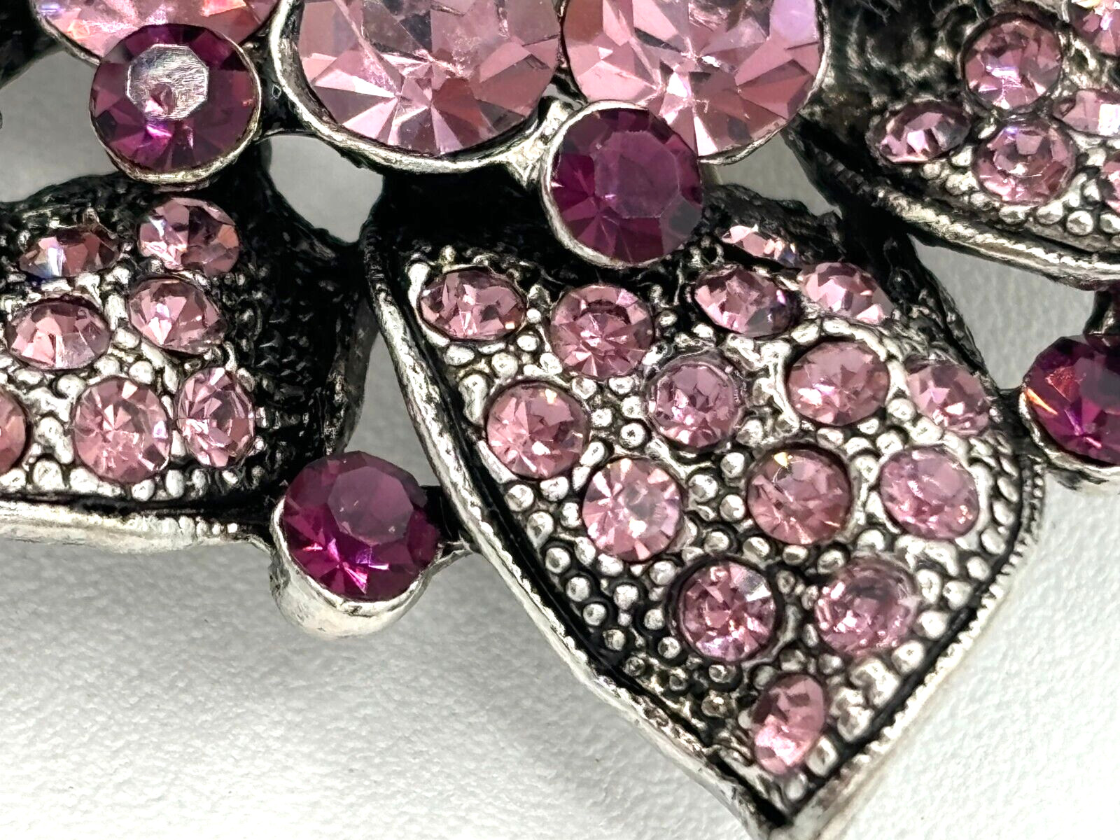 Express Crystal Floral Rhinestone Brooch PurplePink Silvertone Statement Pin NWT