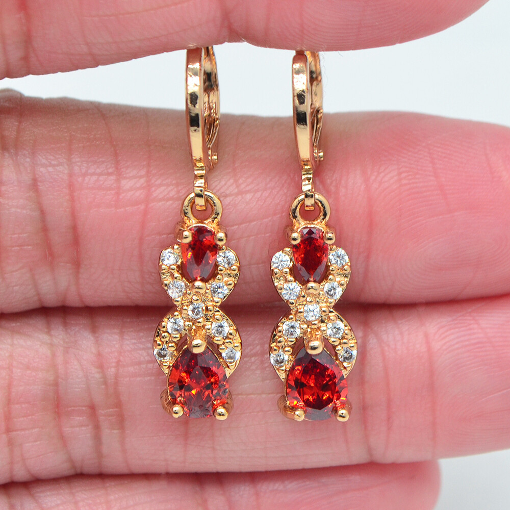 18K Yellow Gold Filled Women Black Mystic Topaz Teardrop Dangle Earrings Jewelry