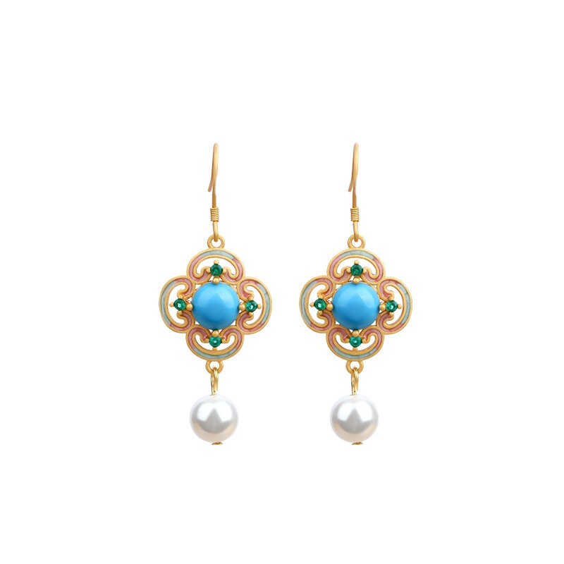 Bohemian Turquoise Gemstone Drop Earrings – Dainty Jewelry 18K Gold Plated Hook