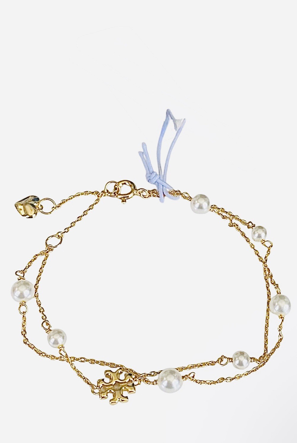 Auth New Tory Burch GOLD Kira Pearl Double Strand Bracelet Tag $178 Sexy Gift