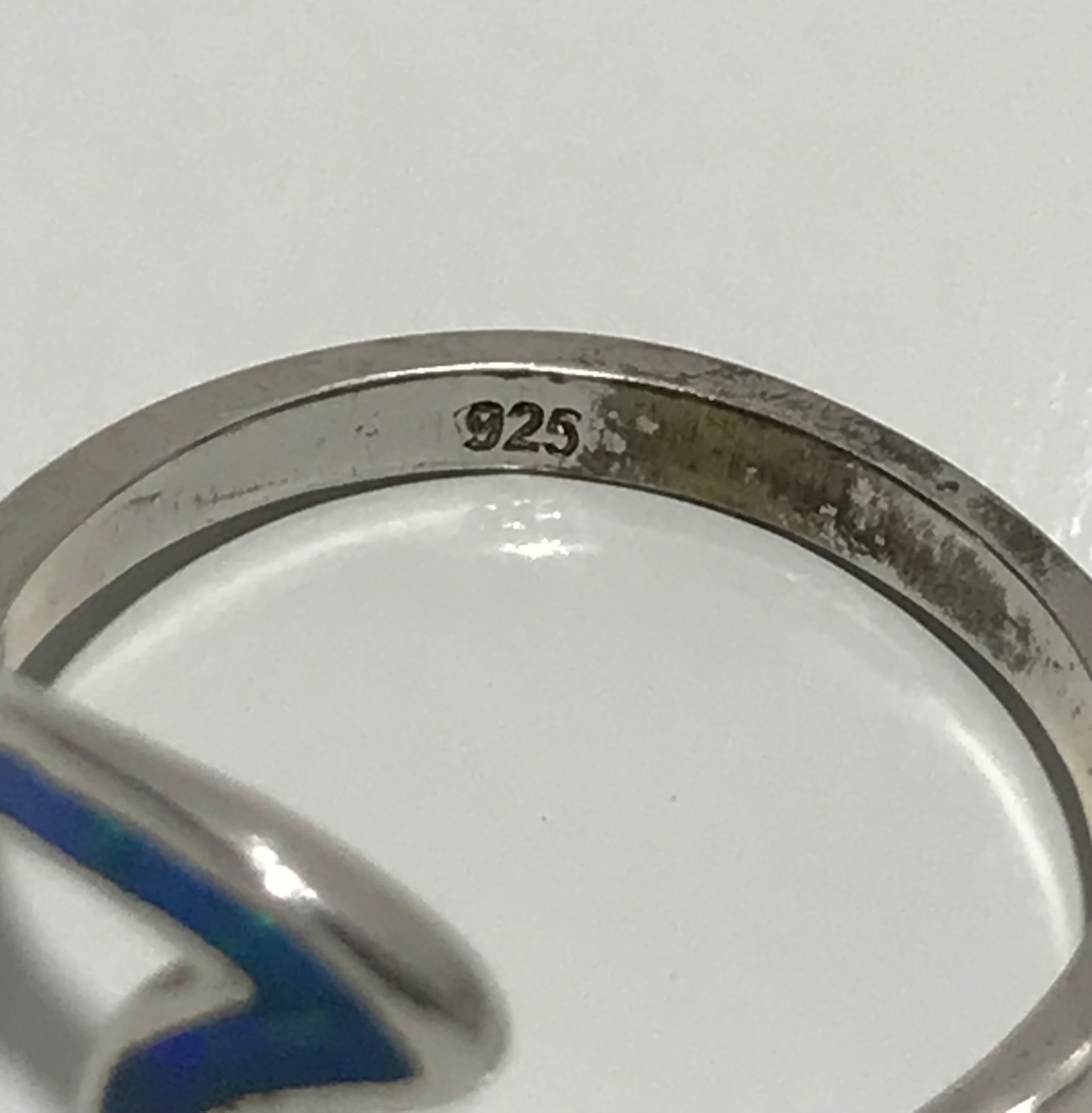 925 Sterling Silver Synthetic Opal Ring – Hawaiian Inlay Ocean Wave