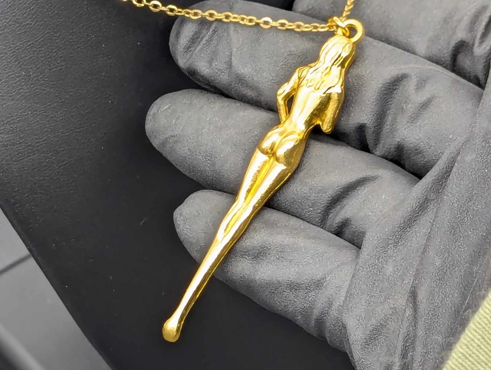 GOLD BURLESQUE WOMAN MINI PARTY BUMP SPOON NECKLACE & SCREW TOP JAR