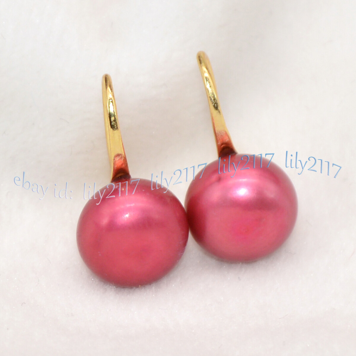 11-12mm Genuine Natural Deep Red Akoya Freshwater Pearl Dangle Hook Earrings