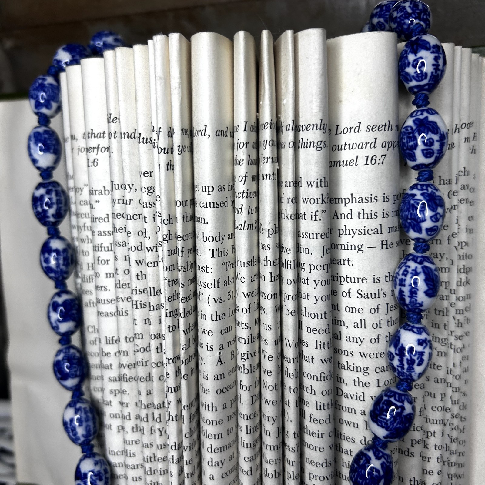 Vintage Blue & White Porcelain Hand Knotted Beaded Necklace 26in Chinese Export