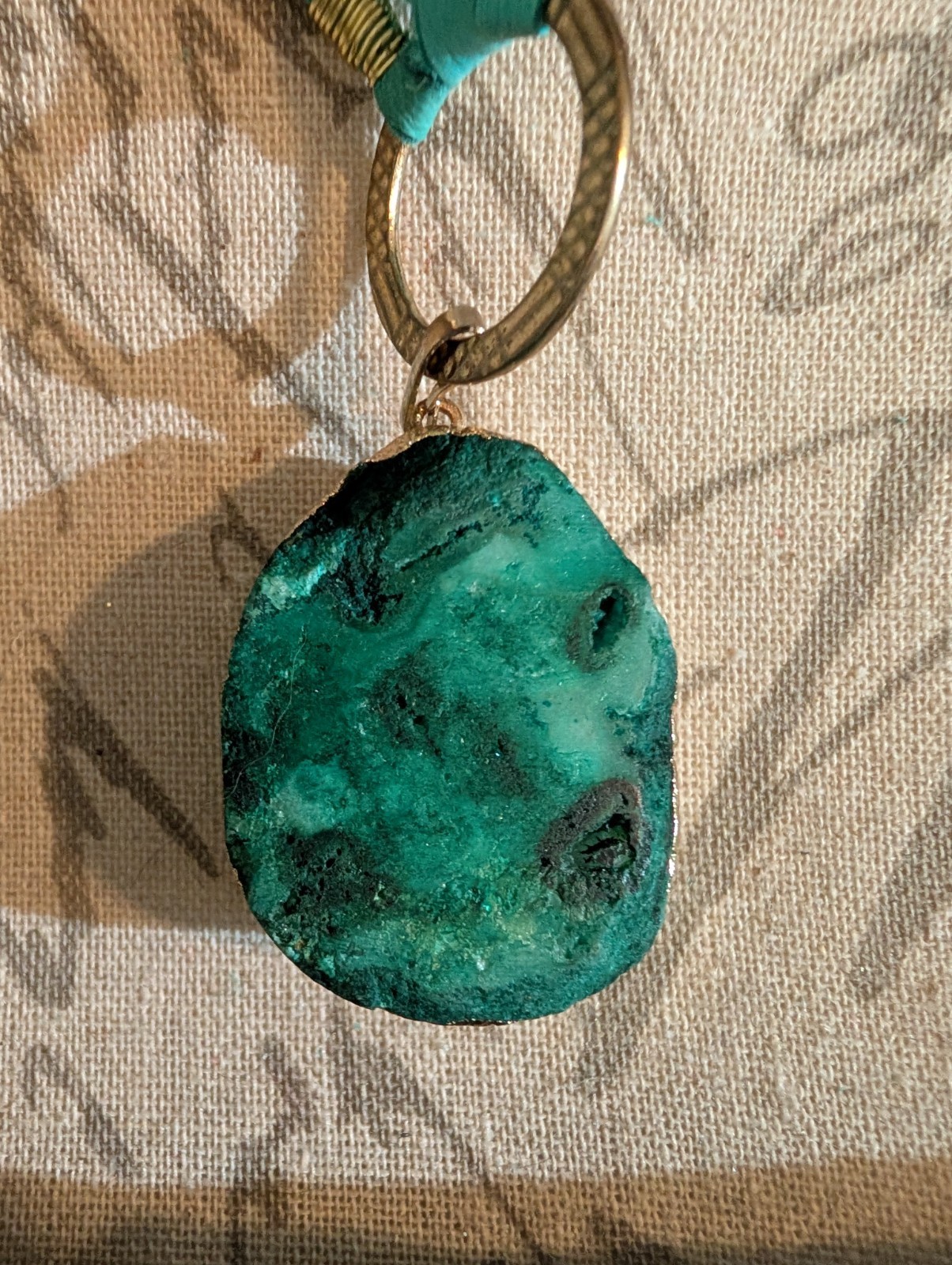 Vintage Lg Druzy Stone Pendant on Turquoise Suede Cord Wrap Style Necklace