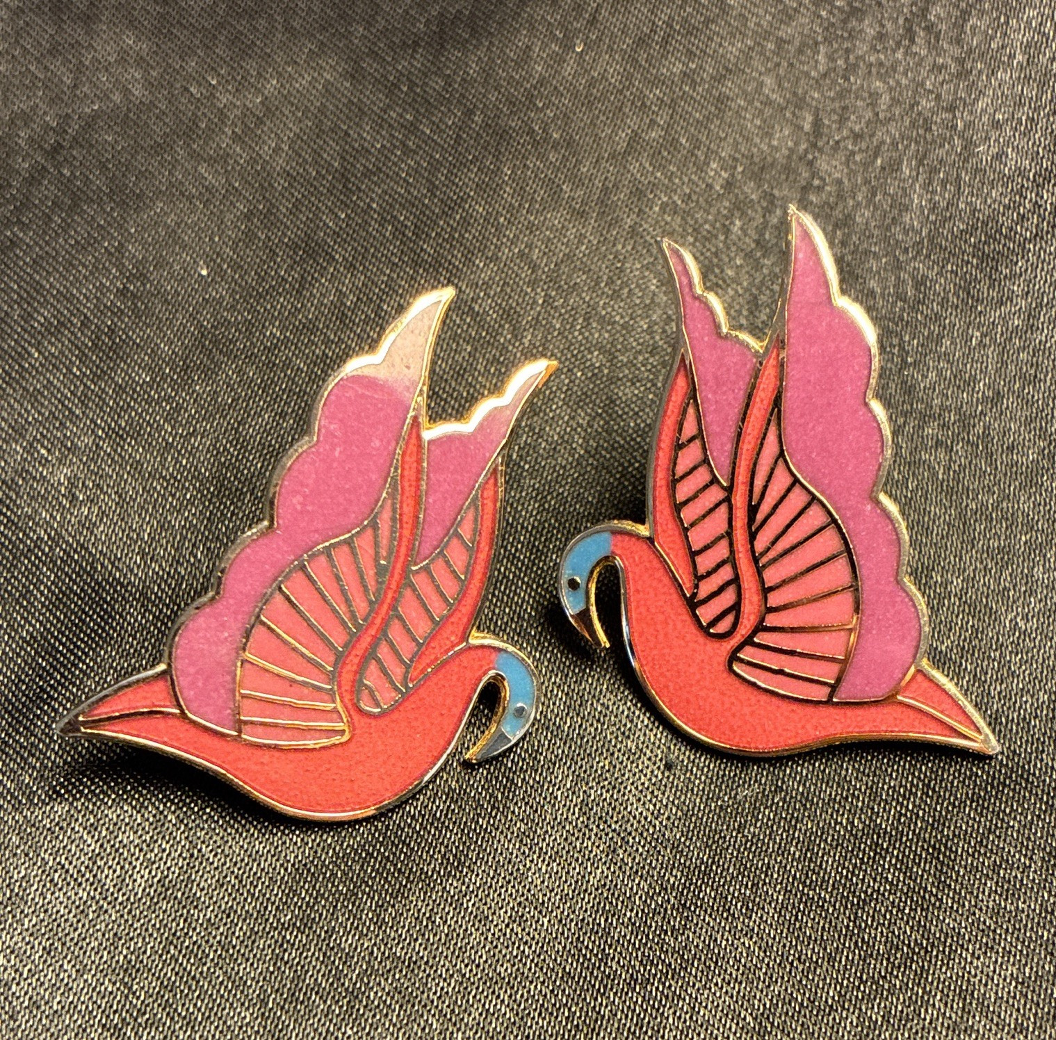 Laurel Burch Swan Purple Pink Enamel Bird Stud Earring