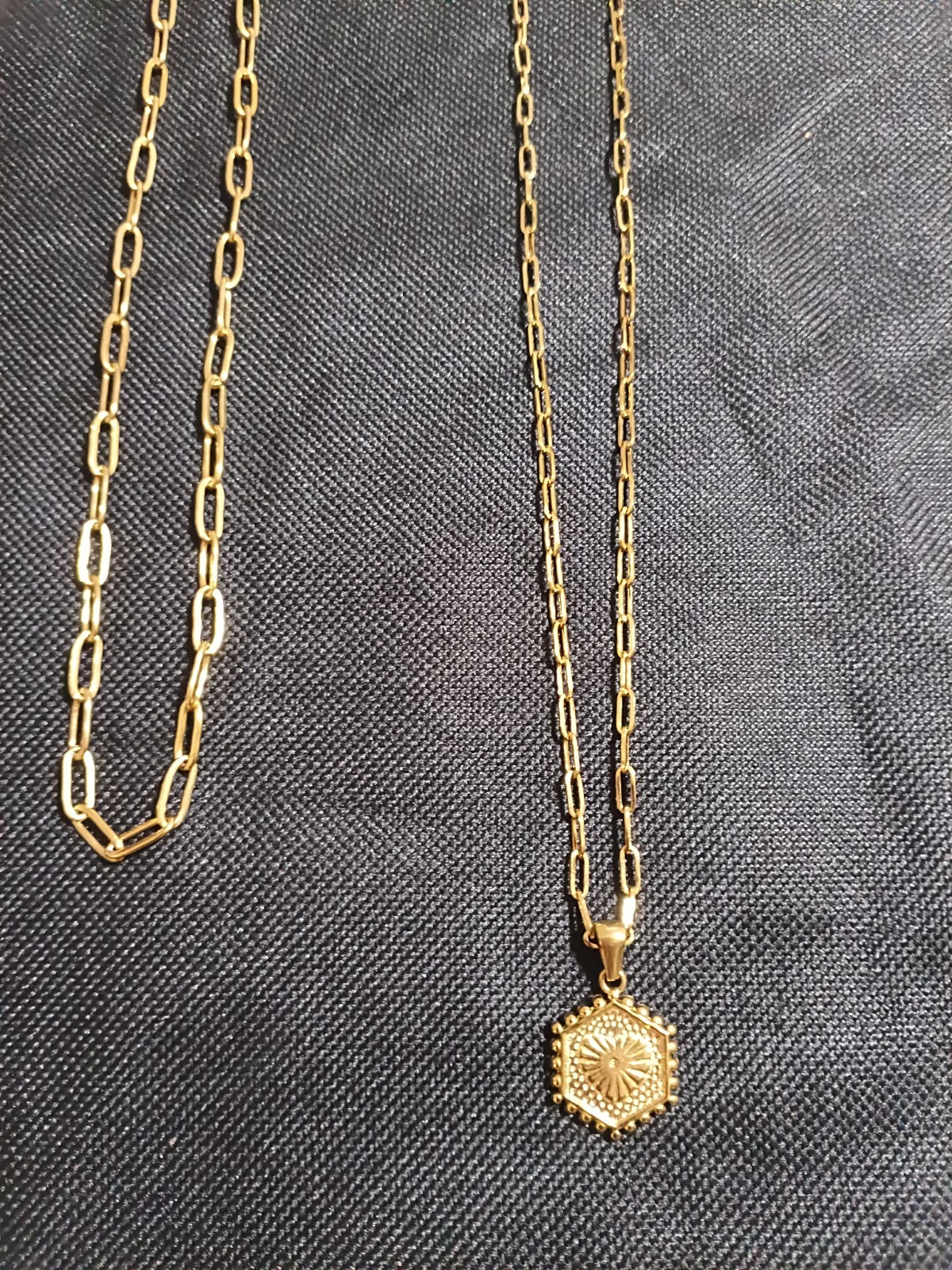 FALANDRA Gold Tone Hexagon Charm Pendant Cable Chain Necklace Lobster Clasp