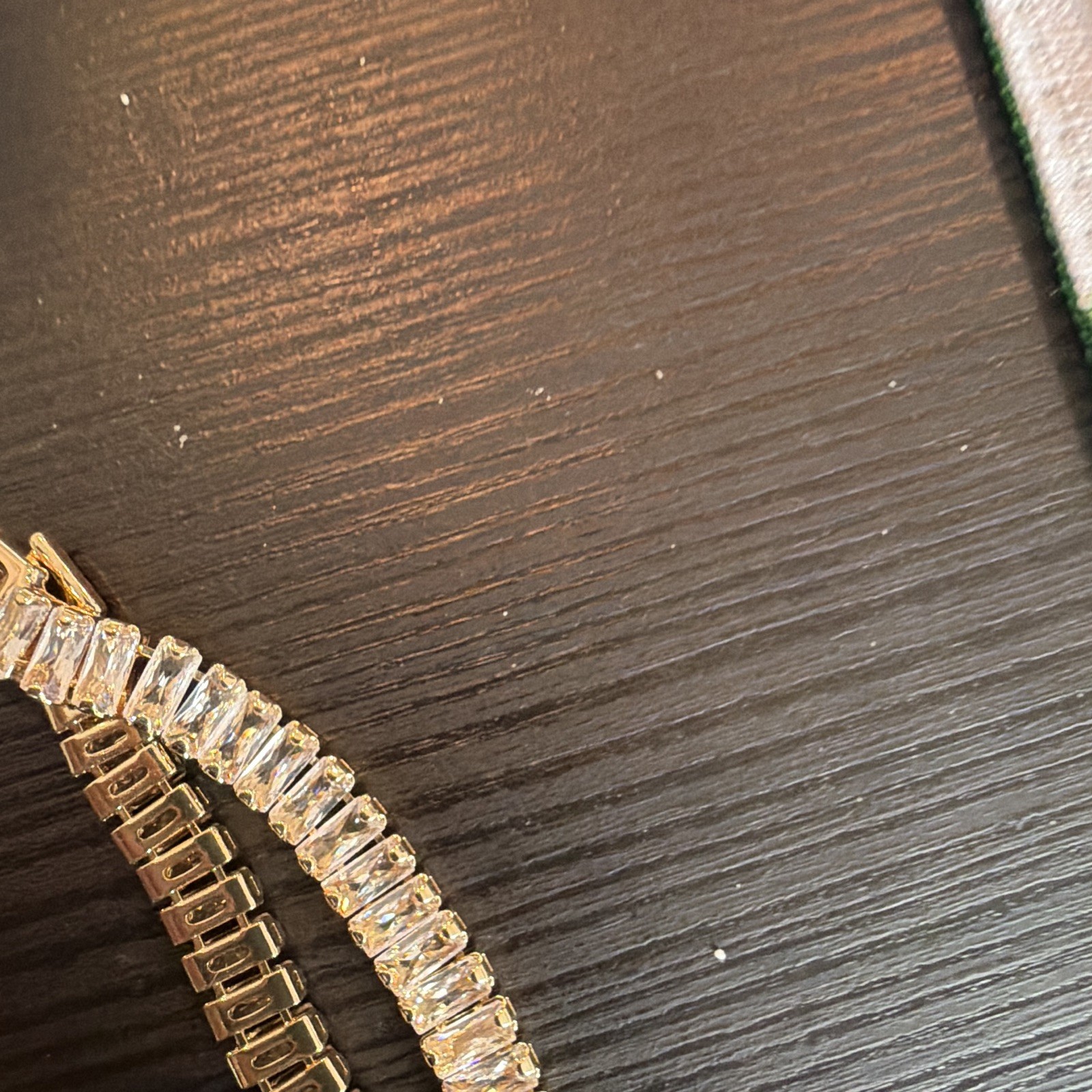 Gold Tone Baguette Clear CZ Rhinestone Link Tennis Bracelet Rectangle Stones
