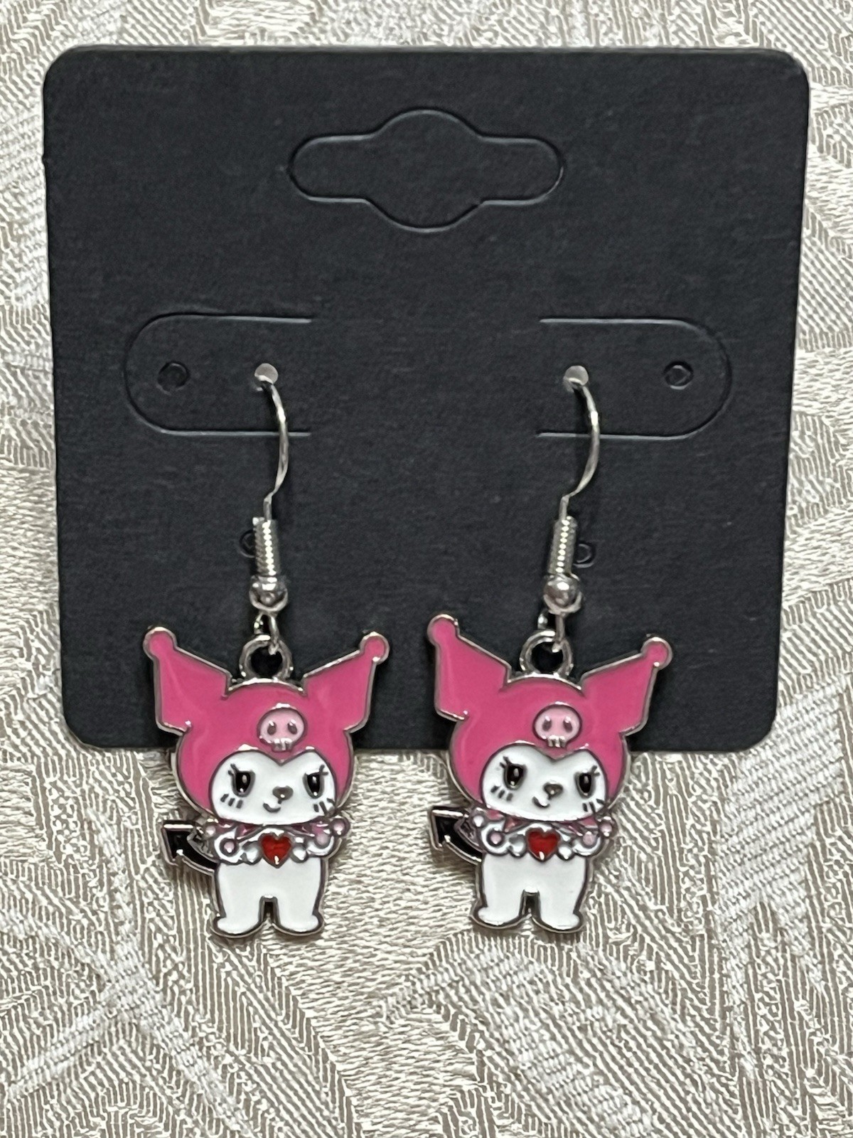 Kuromi Heart Love Cupid Silver Charm Drop Dangle Fun Boho Hello Kitty Earrings