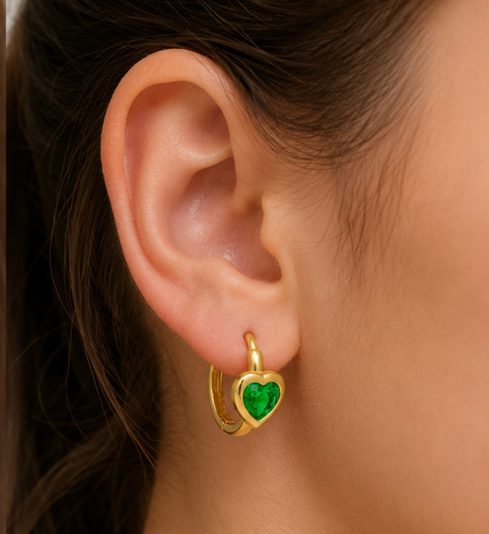 7ct Heart Simulated Emerald Stunning Star Hoop Earrings 14k Yellow Gold Plated