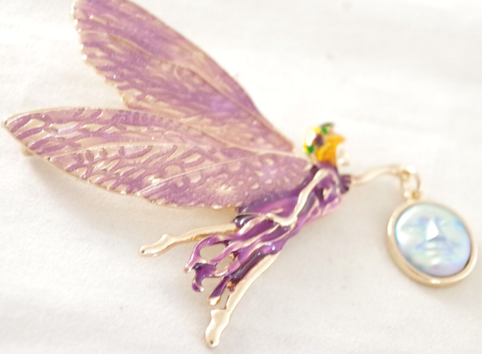 3″ NWOT DESIGNER STYLE FAIRY GODDESS w/ AB MOON FACE DANGLE PENDANT BROOCH COMBO