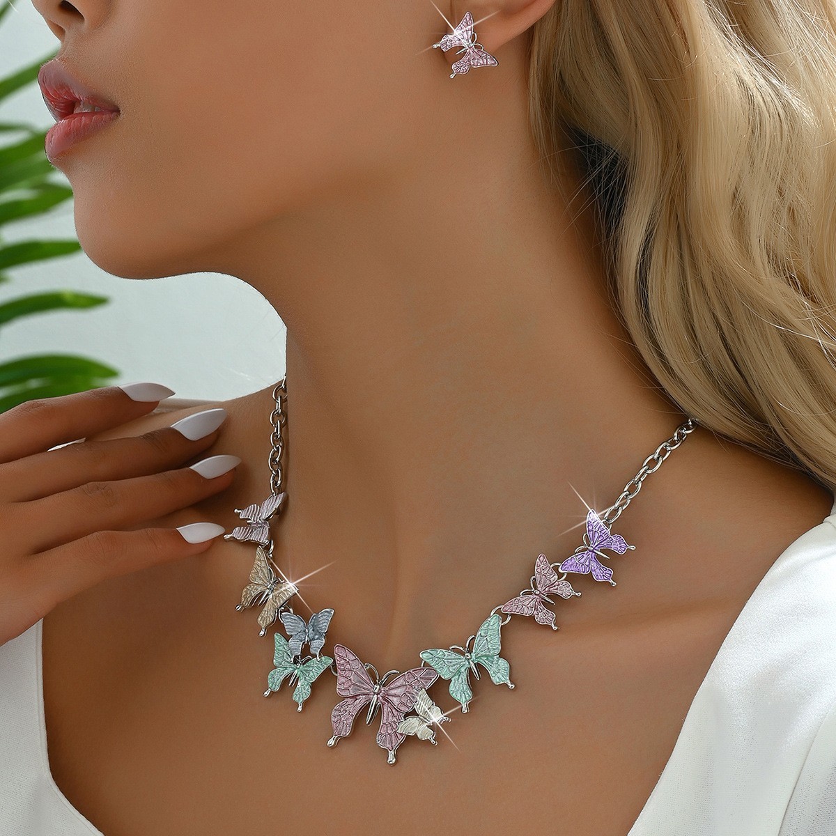 3PCS Butterfly Necklace Earrings Set for Women Y2K Summer Party Jewelry Gift