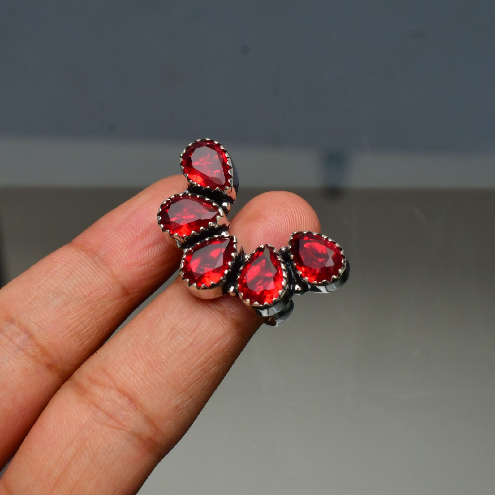Garnet (Lab-Created)Gemstone 925 sterling silver Handmade Ring- All Size