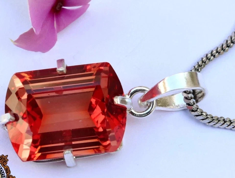 22 Ct Natural Padparadscha Sapphire Fancy Cut 925 Silver Pendant Gemstone