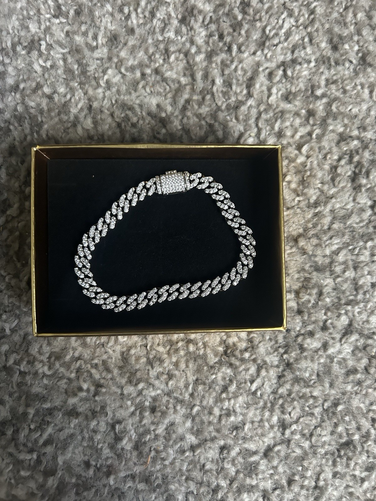6MM 7Inch Silver Moissanite Chain Bracelet with Box Clasp Closure, Chain Style