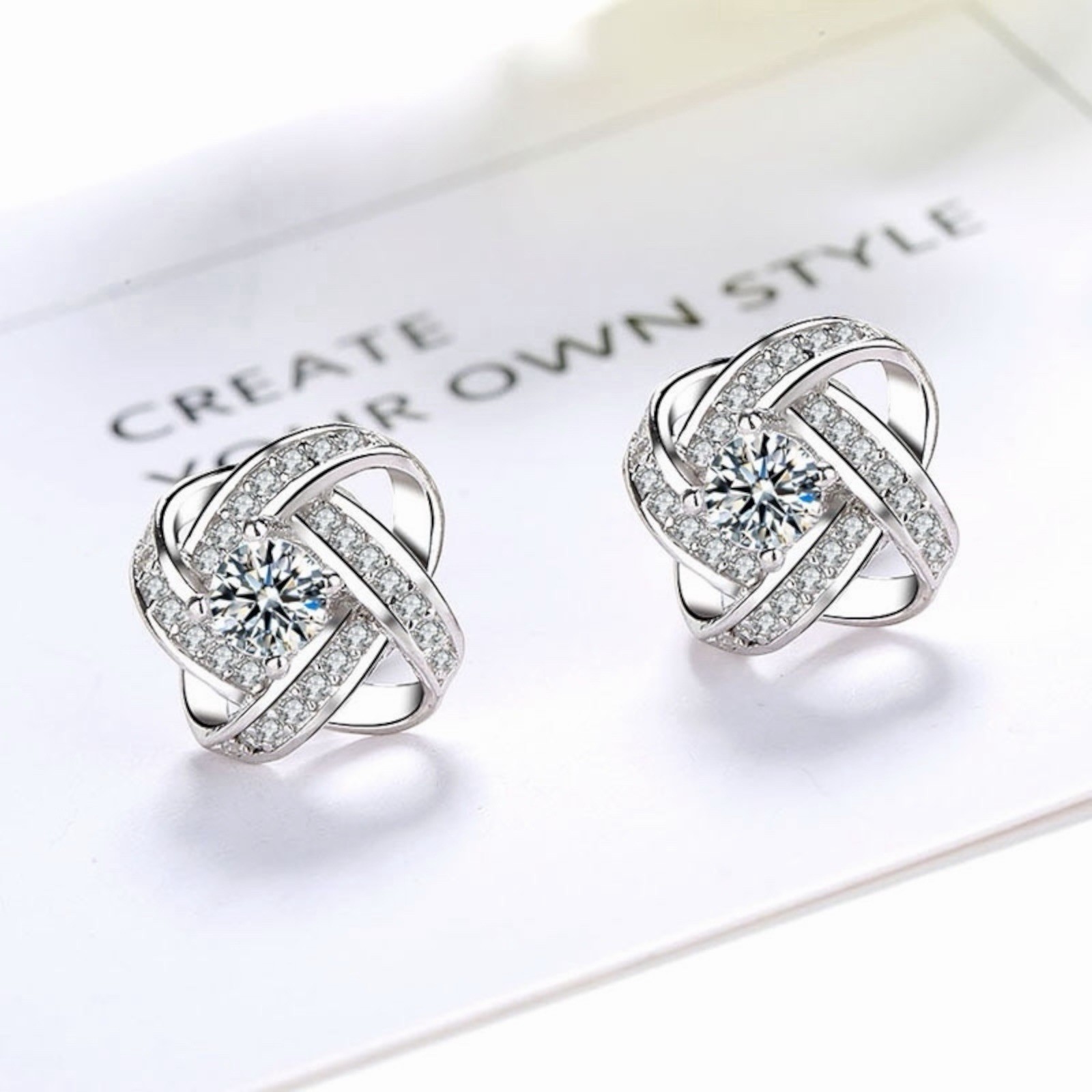 Silver Plated Jewelry Love Forever Elegant Crystal Earrings Lab-Created A65
