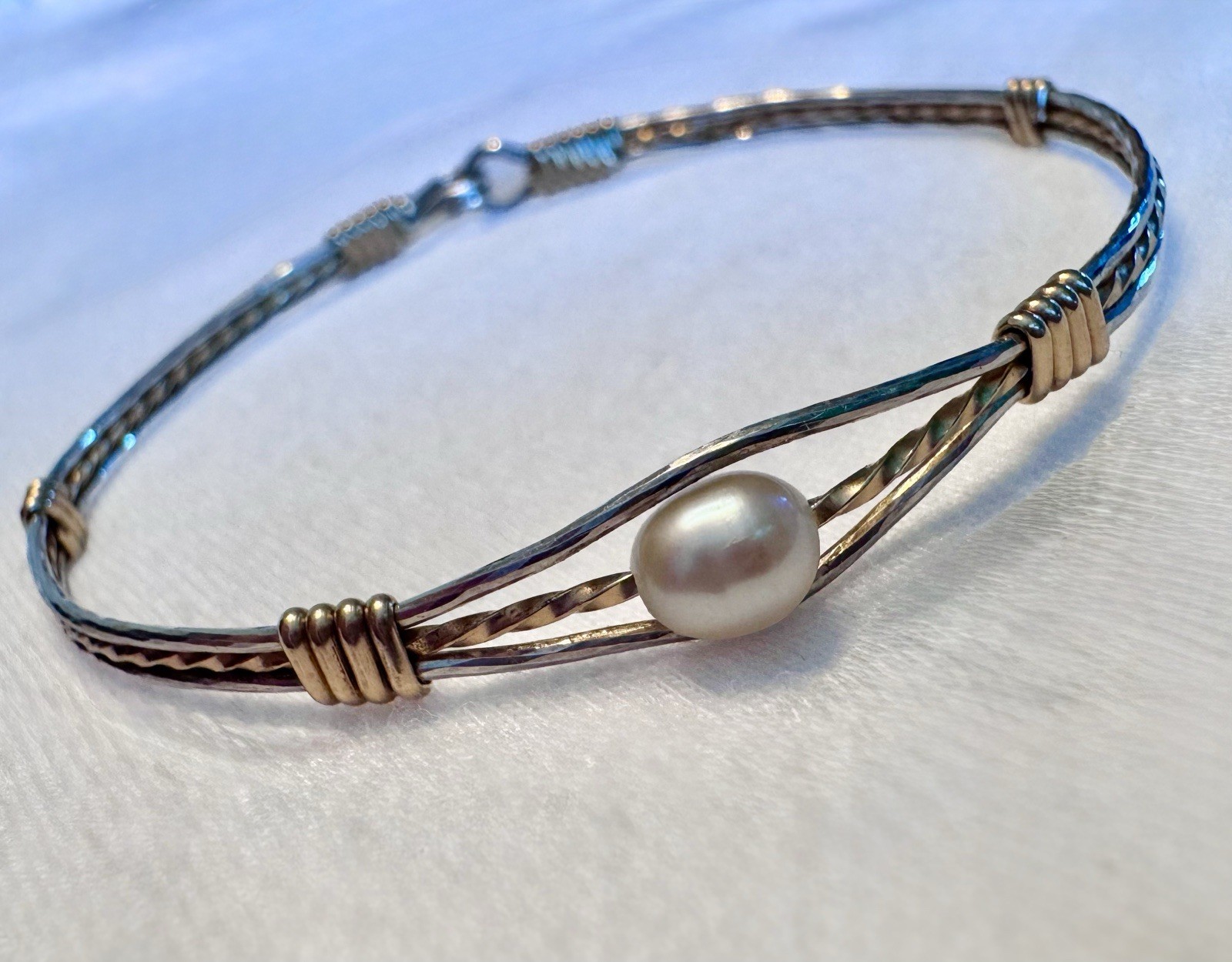 Ronaldo Guardian Angel Bracelet 14K Gold Artist Wire and Sterling Silver w/Pearl