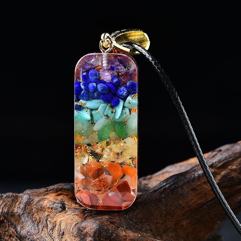 Natural Stone Orgonite Pendant 7 Chakra Healing Energy Reiki Resin Necklace