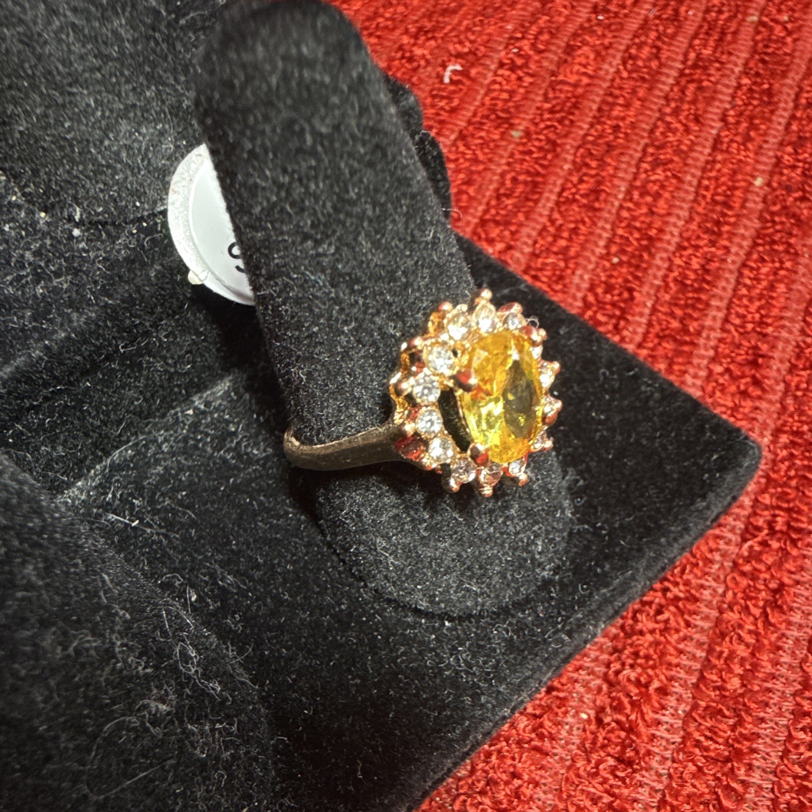 Oval Yellow Stone Halo Cocktail Ring Gold Tone Metal Gemstone Size 8