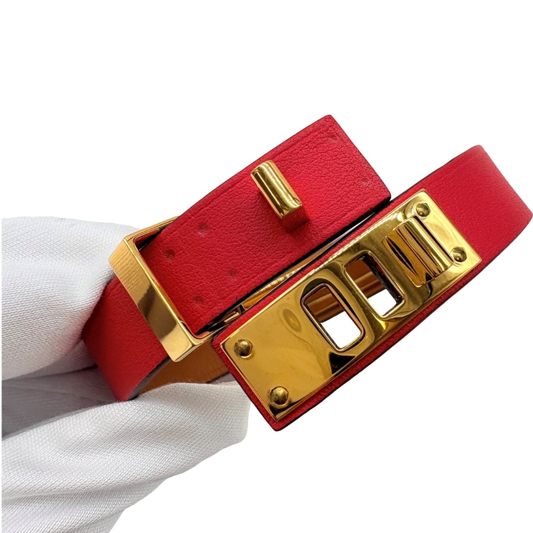 Authentic HERMES T2 As de Coeur Y Stamp Bracelet Red Leather #36638568