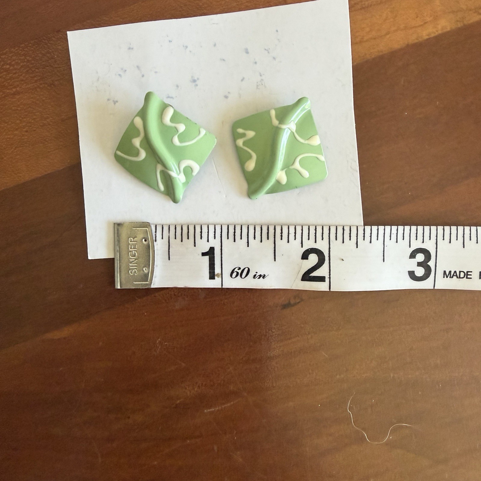 Lime Green Leaf Shape Craft Tile Stud Earrings Pop Art Style
